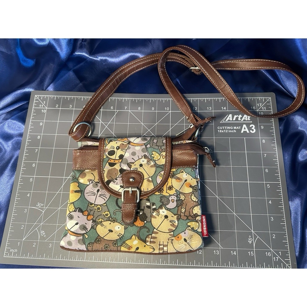 Unionbay All-over Cat Print Crossbody Women's Purse Bag Leather Accents